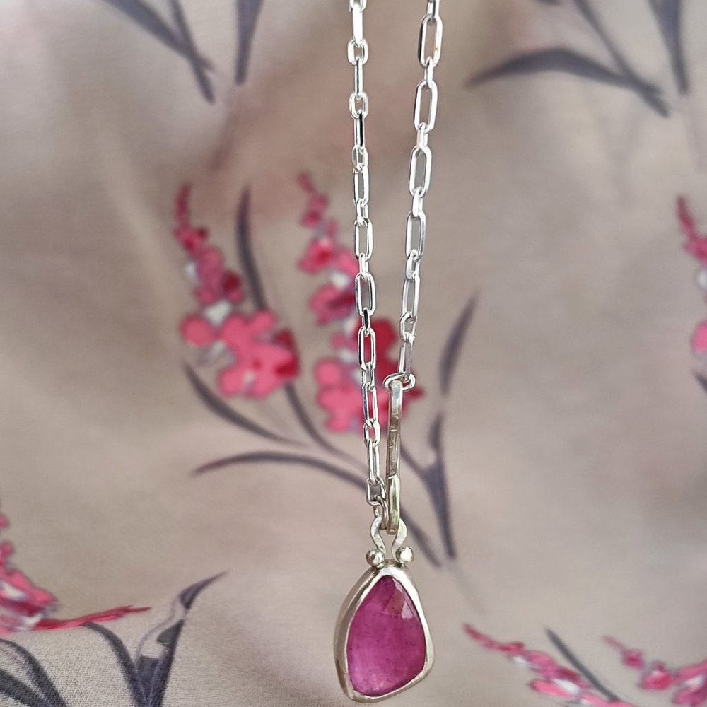 Handmade Sterling Silver Rubilite Pendant Necklace • Natural Red Gemstone